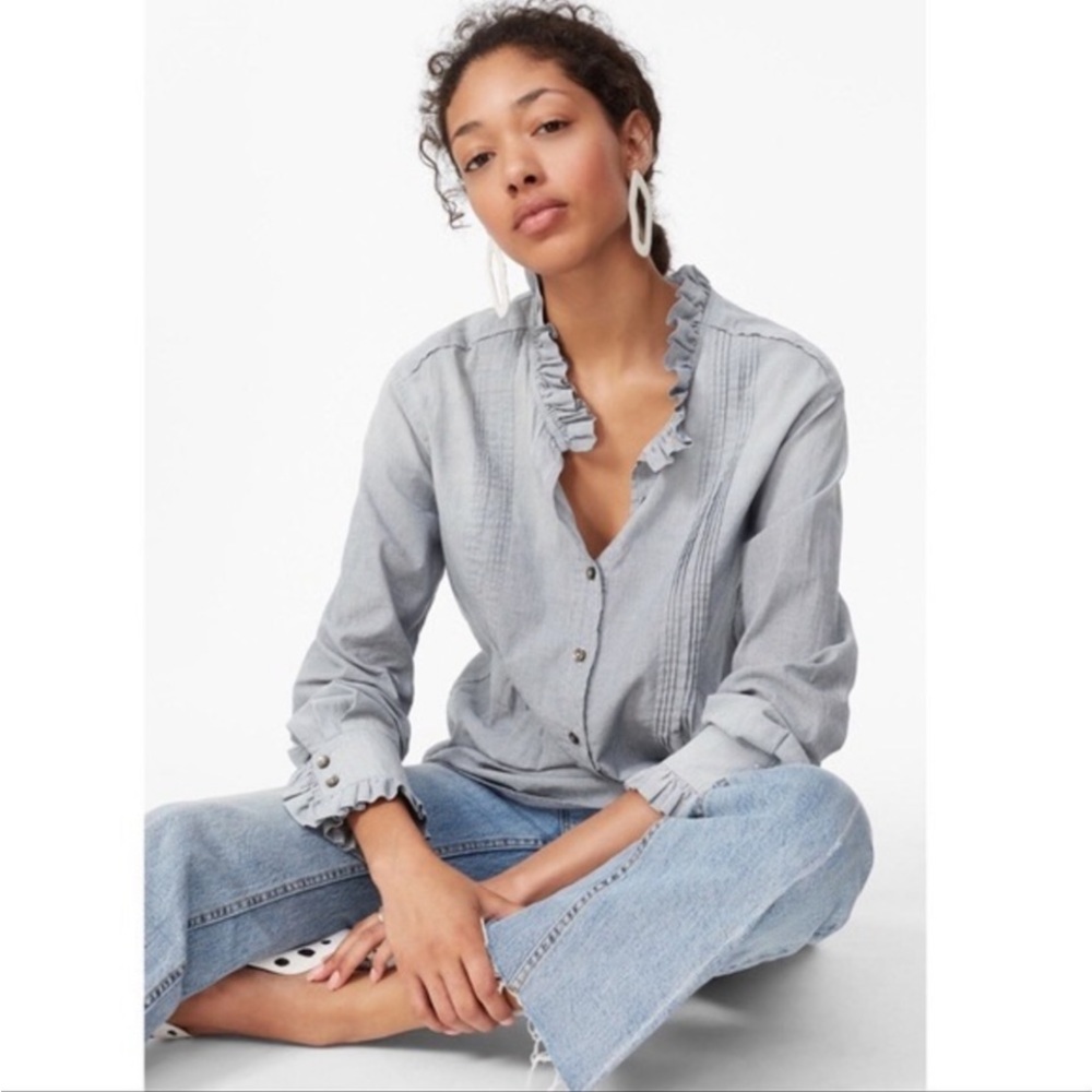 Rebecca Taylor la vie Striped Indigo Ruffle Popover Top size Small